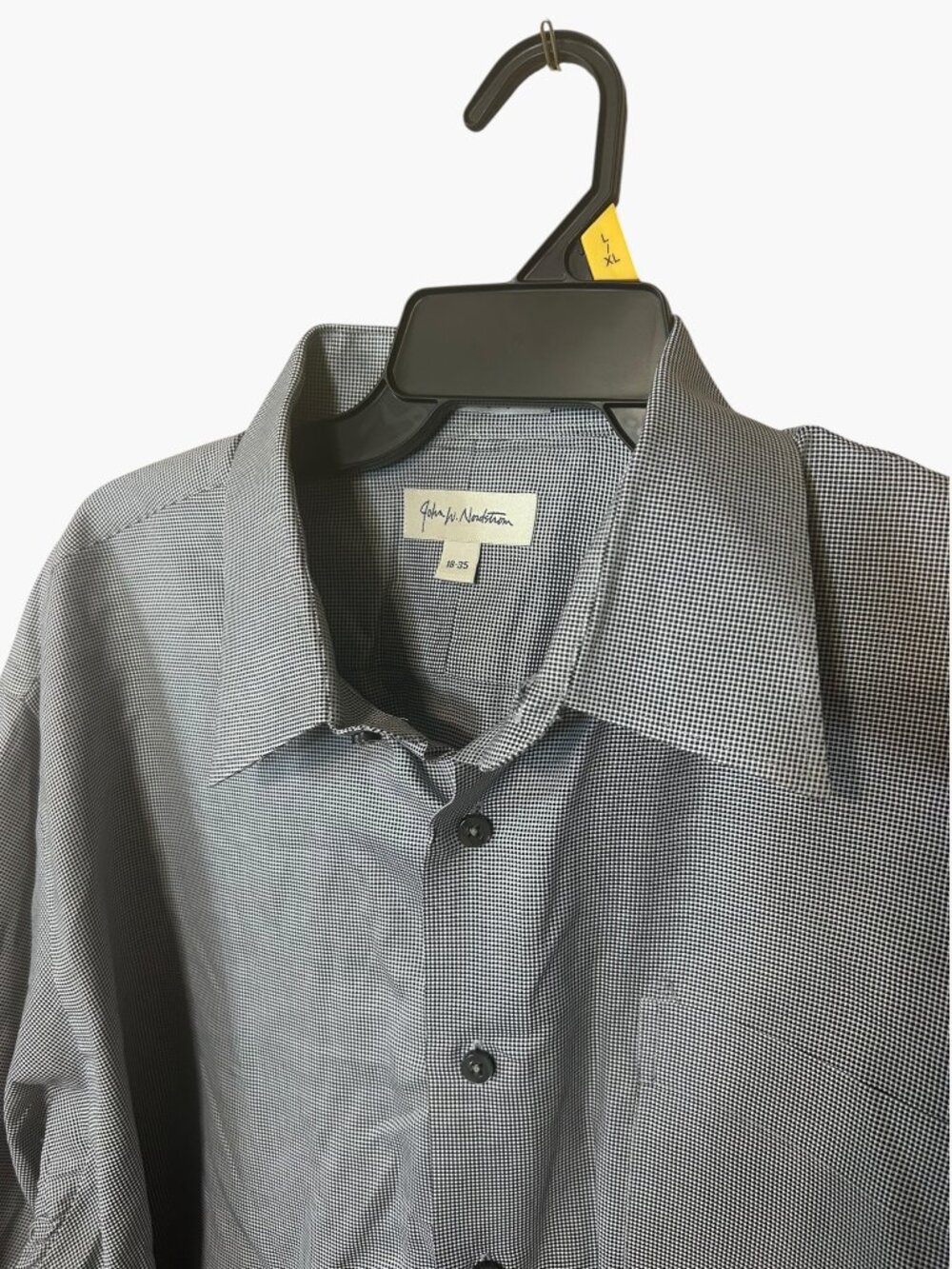 John W. Nordstrom Dress Shirt 18-35 Mens Navy White Check Italian Cotton